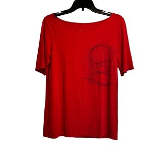 XD Xenia Design RedT-Shirt with Abstract Black Print, Avant-Garde Design. Medium